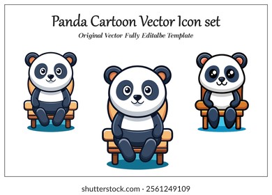 Panda Cartoon Vector Icon set  Illustration Animal Isolated background.