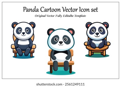 Panda Cartoon Vector Icon set  Illustration Animal Isolated background.