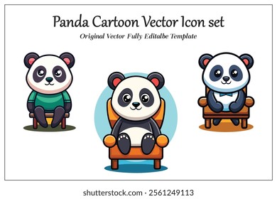 Panda Cartoon Vector Icon set  Illustration Animal Isolated background.