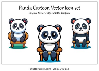 Panda Cartoon Vector Icon set  Illustration Animal Isolated background.