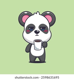 Panda cartoon vector illustration is tired and sleepy holding coffee
Design element for poster, brochure, web, mascot, sticker, logo and icon.
