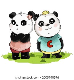 Panda Cartoon Vector, Perfect for illustration, logo, design, pattern, etc