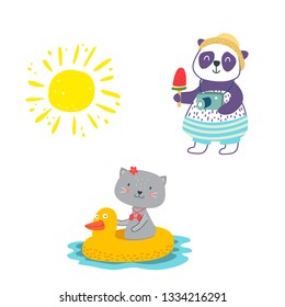 panda and cat and sun summer set