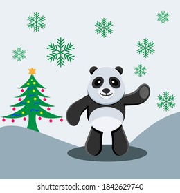 Panda celebration with christmas tree illustration