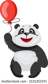 The panda character with a balloon in his paw. Cartoon style. Vector illustration. Postcard.