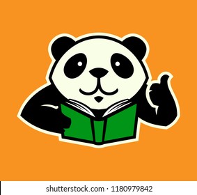 Panda character with book and thumb up