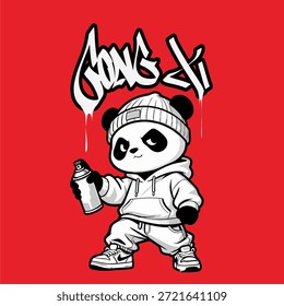 Personagem de panda Chibi Graffiti Style Gong xi lunar novo ano editável