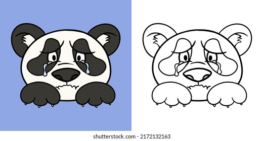 Panda character crying, cartoon style, Horizontal set of illustrations for coloring books, vector illustration