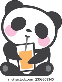 Personaje panda tomando jugo a través de la paja