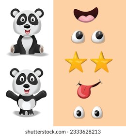 Carácter panda y expresiones faciales 