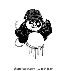 personaje panda de graffiti humo y bomba