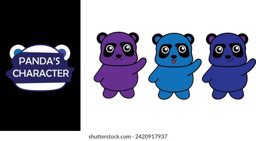 Panda character illustration. Sticker character. Editable character color. Vector illustration 