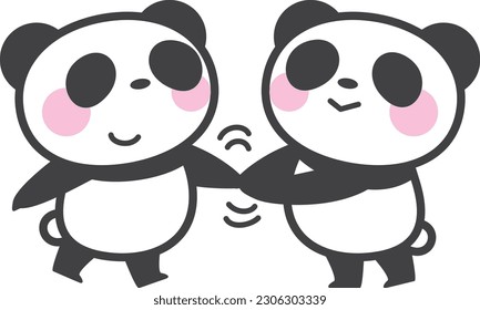 Panda character smiling and shaking hands