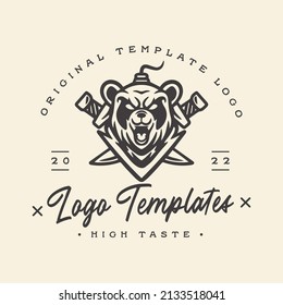 panda character template logo, crossed sword style