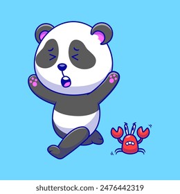 Panda Chased By A Crab Cartoon Vector Icon Illustration. Food Activities. Flat Design. 
