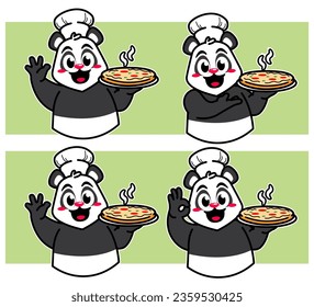 Panda Chef Cartoon bring pizza