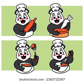 Panda Chef Cartoon making a cake