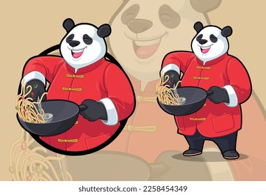 Panda Chef Cooking Noodle on a Wok