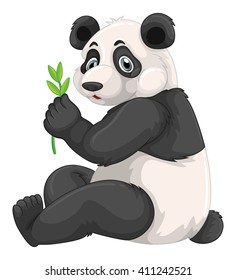 Panda chewing green leaves illustration