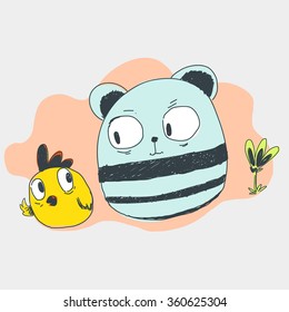 Panda and chicken cartoon character