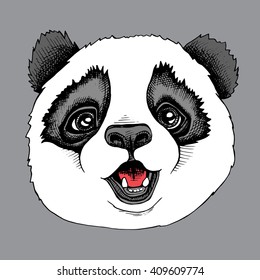 Panda child portrait on gray background.. Vector illustration.