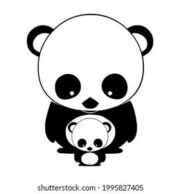 panda with child silhouette design minimalist