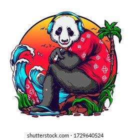 Panda Chill at the Beach Illustration Perfect for Tshirt Design