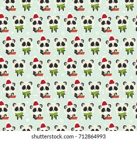 Panda. Chinese panda bear. Christmas and New Year.  Cute vector seamless pattern with animals. All elements are  hidden under mask. Pattern are not cropped and can be edited.
