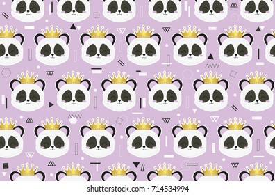 Panda. Chinese panda bear. Cute vector seamless pattern with animals. All elements are  hidden under mask. Pattern are not cropped and can be edited