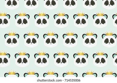 Panda. Chinese panda bear. Cute vector seamless pattern with animals. All elements are  hidden under mask. Pattern are not cropped and can be edited