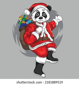 panda in christmas style cartoon vector illustration