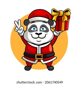 panda christmast, graciosa ilustración vectorial de mascota
