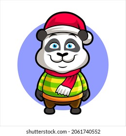 panda christmast, funny mascot vector illustration