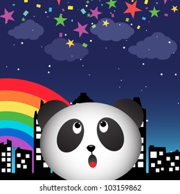 Panda in the city at night