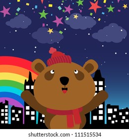 Panda in the city at night