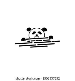 	
panda climbed a wall cartoon simple logo. mascot character doodle illustration
