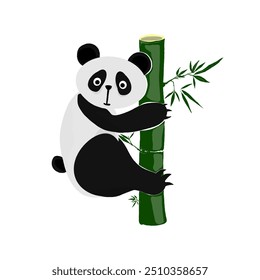 a panda climbing a bamboo tree without a background