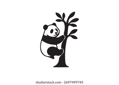 Ilustración vectorial del icono de la silueta del árbol que sube del panda sobre fondo blanco.