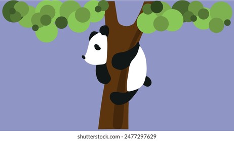 Panda se sube a un árbol, panda lindo cuelga de un árbol en el zoológico