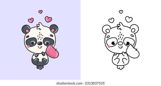 Panda Clipart and Black and White Art. Beautiful Bear Illustration. Vector Illustration of a Kawaii Animal for Prints for Clothes, Stickers, Baby Shower, Coloring Pages.
