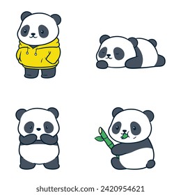 Panda Clipart, Cute Animal Set. cute panda illustration vector image. perfect for Stickers, Prints for Clothing, Coloring Pages.