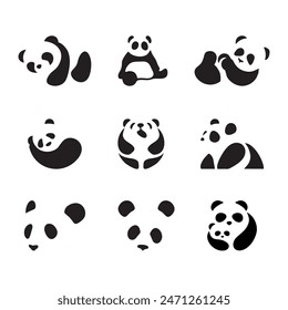 Panda Clipart, Cute Animal Set. cute panda illustration vector image.