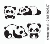Panda Clipart icon, Cute Animal Set. cute panda illustration vector image. perfect for Stickers, Prints for Clothing, Coloring Pages.