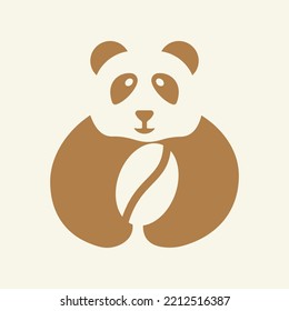 Panda Coffee Logo Negative Space Concept Vector Template. Panda Holding Coffee Symbol