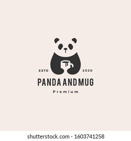 panda coffee mug logo vintage hipster retro vector icon illustration	