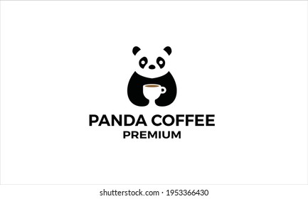 panda coffee mug logo vintage hipster retro vector icon illustration