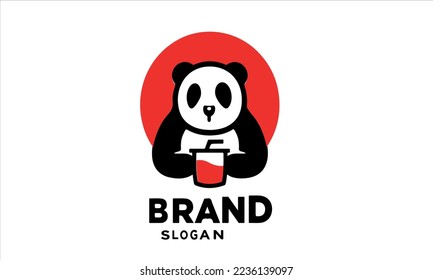 panda coffee mug logo vintage hipster retro vector icon illustration