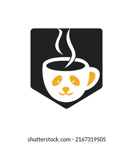 Panda coffee vector logo design template.