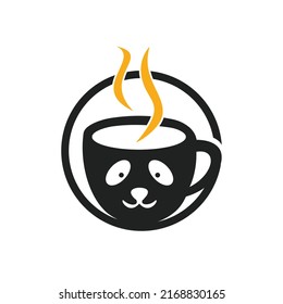 Panda coffee vector logo design template.