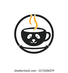 Panda coffee vector logo design template. Coffee shop or restaurant logo concept.	